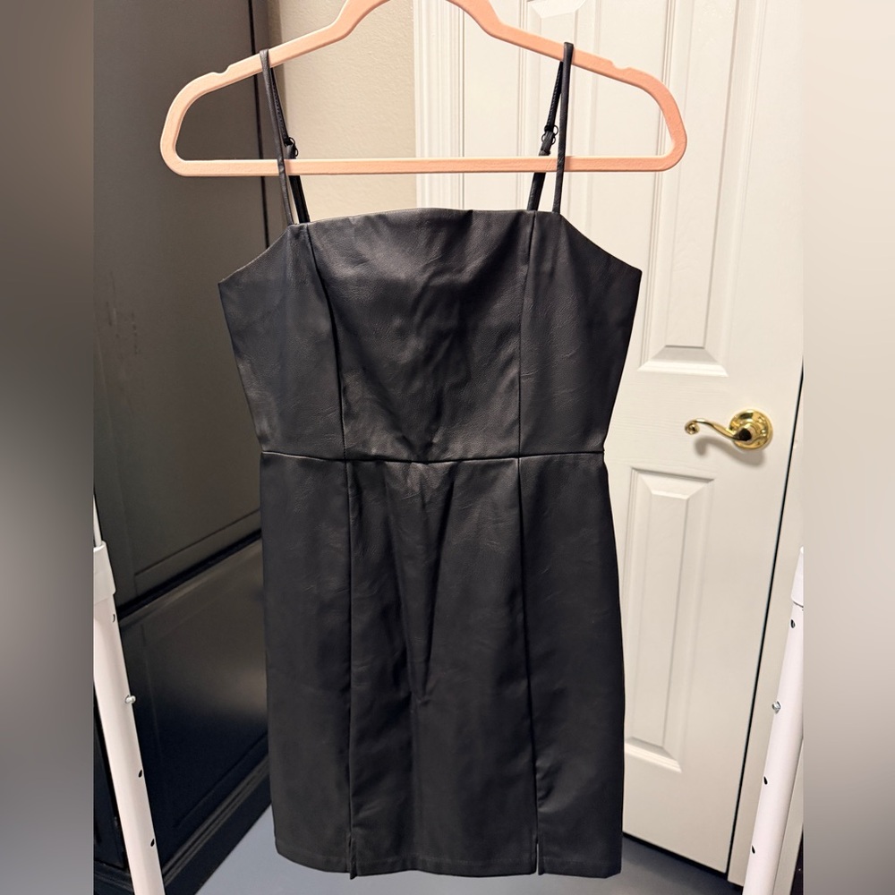 Altar'd State Faux Leather Black Mini Dress Size Medium